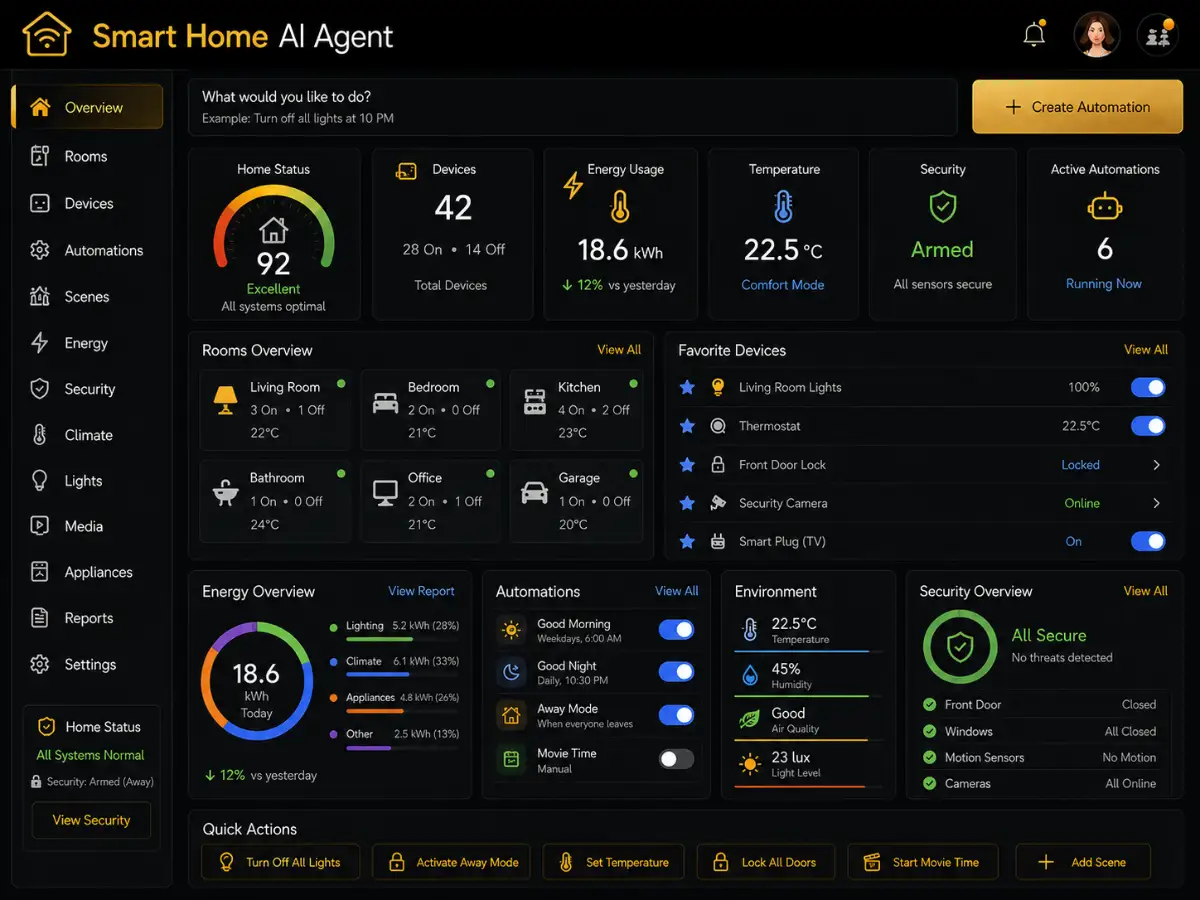 aismarthome.app AI smart home agent app — smart home dashboard preview